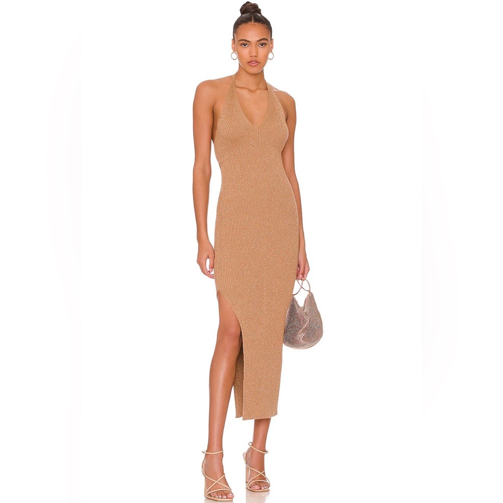 All Saints Lexi Halter Rib Metallic Dress